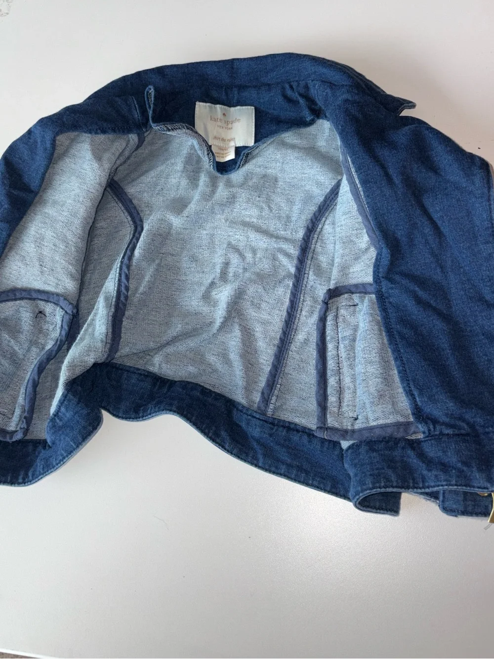 Kate Spade New York Girls Denim Jacket Blue Zip Front Designer Kids Coat